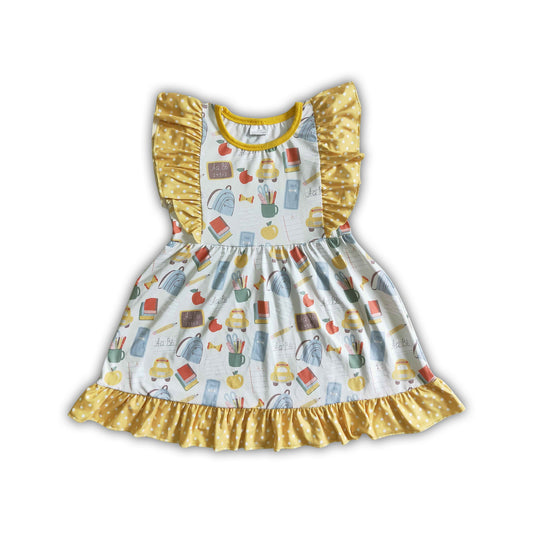 Flutter sleeve kids girls back to school dress