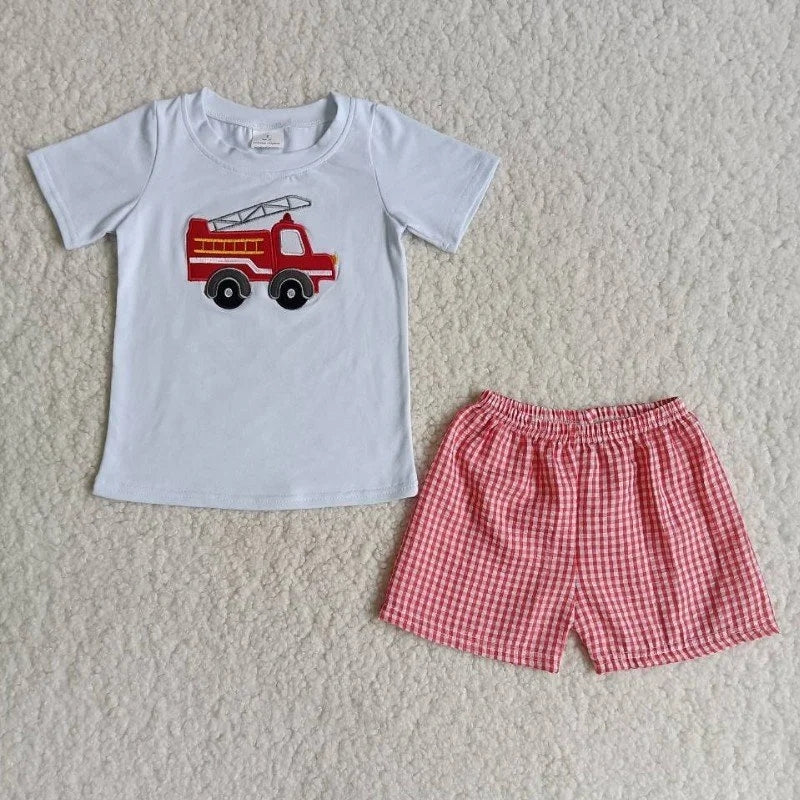 Fire truck applique Boy outfits