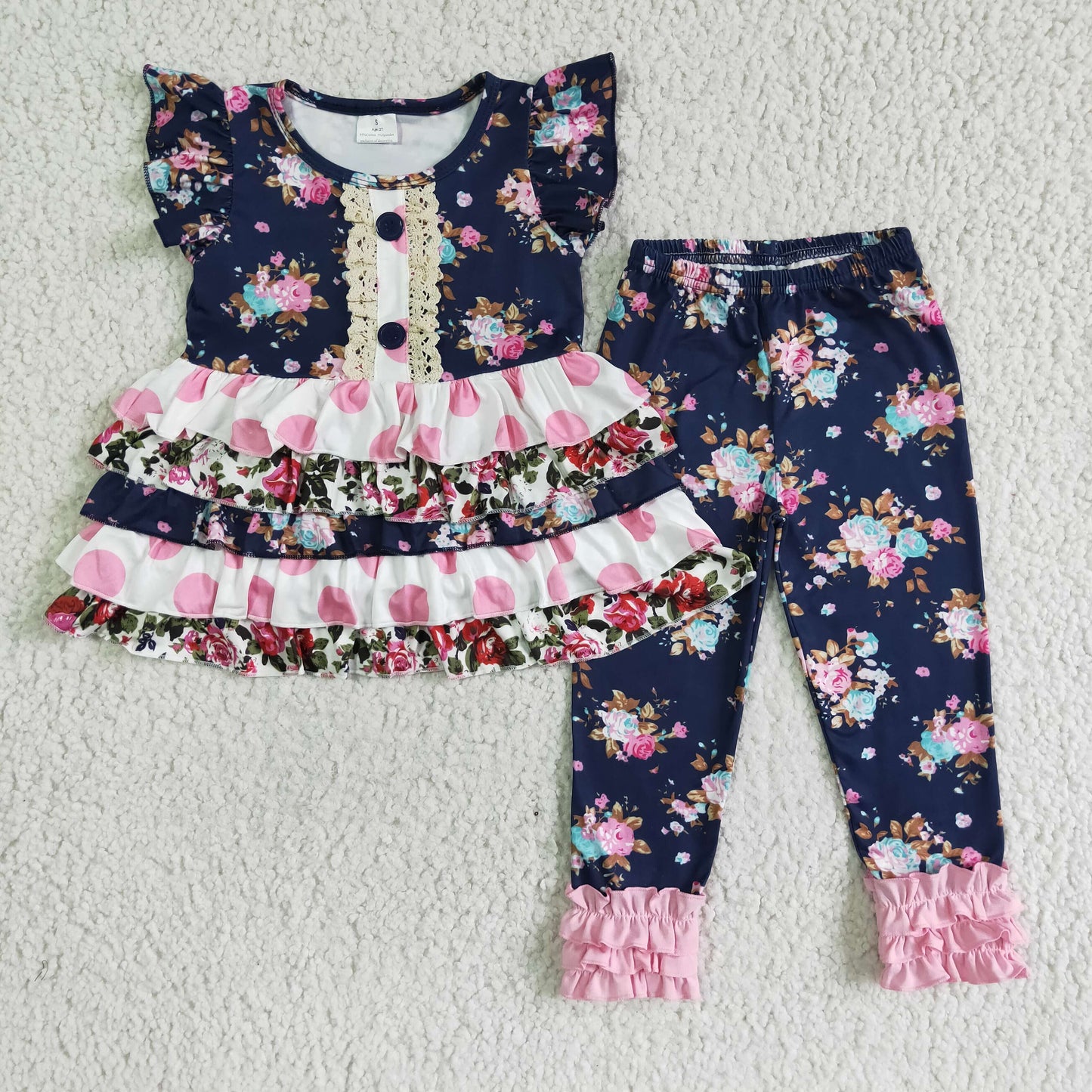 Girl Blue Floral Ruffles Tunic Outfit