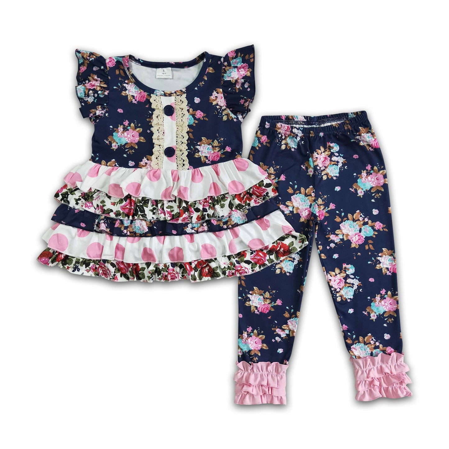 Girl Blue Floral Ruffles Tunic Outfit