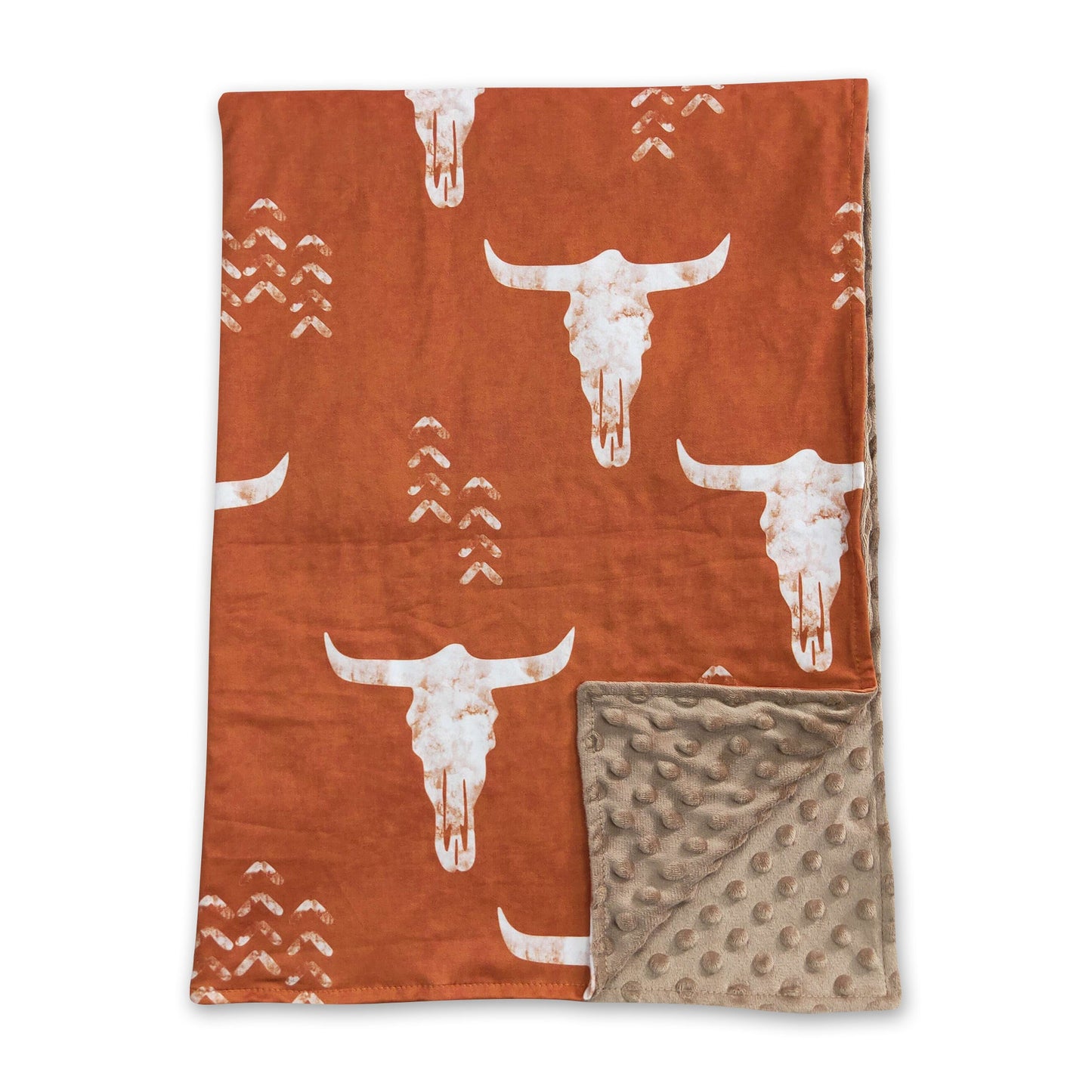 Brown bull skull baby kids western blankets ship from US