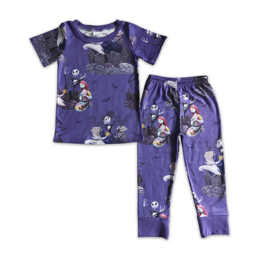 Skull moon short sleeves baby kids Halloween pajamas