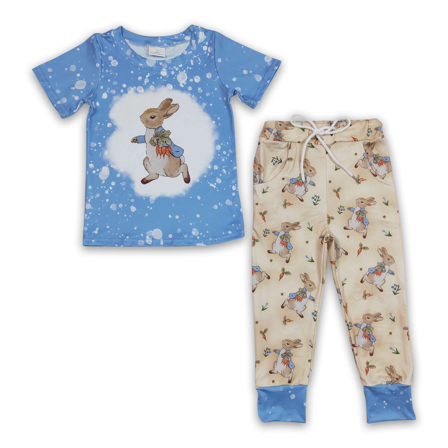 Rabbit carrot blue shirt pants kids boy easter clothing