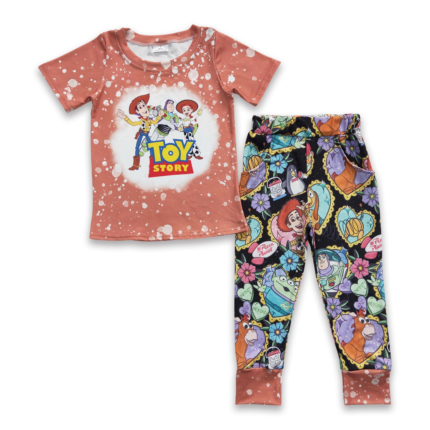 Short sleeves bleached shirt pants kids boy toy outfits