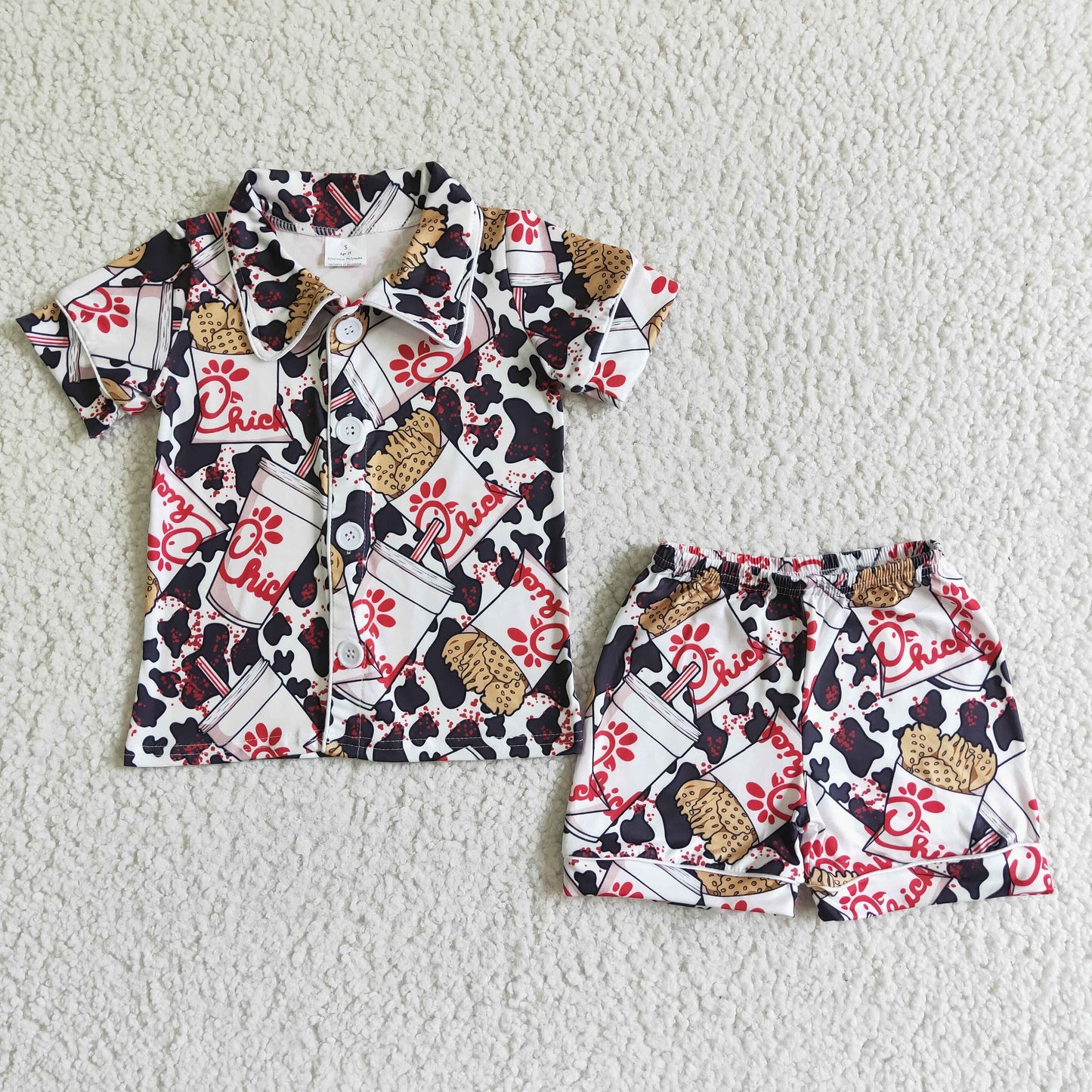 Cow print fries baby kids summer pajamas