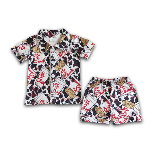 Cow print fries baby kids summer pajamas