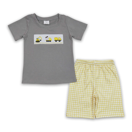 Constructions embroidery yellow plaid boy outfits