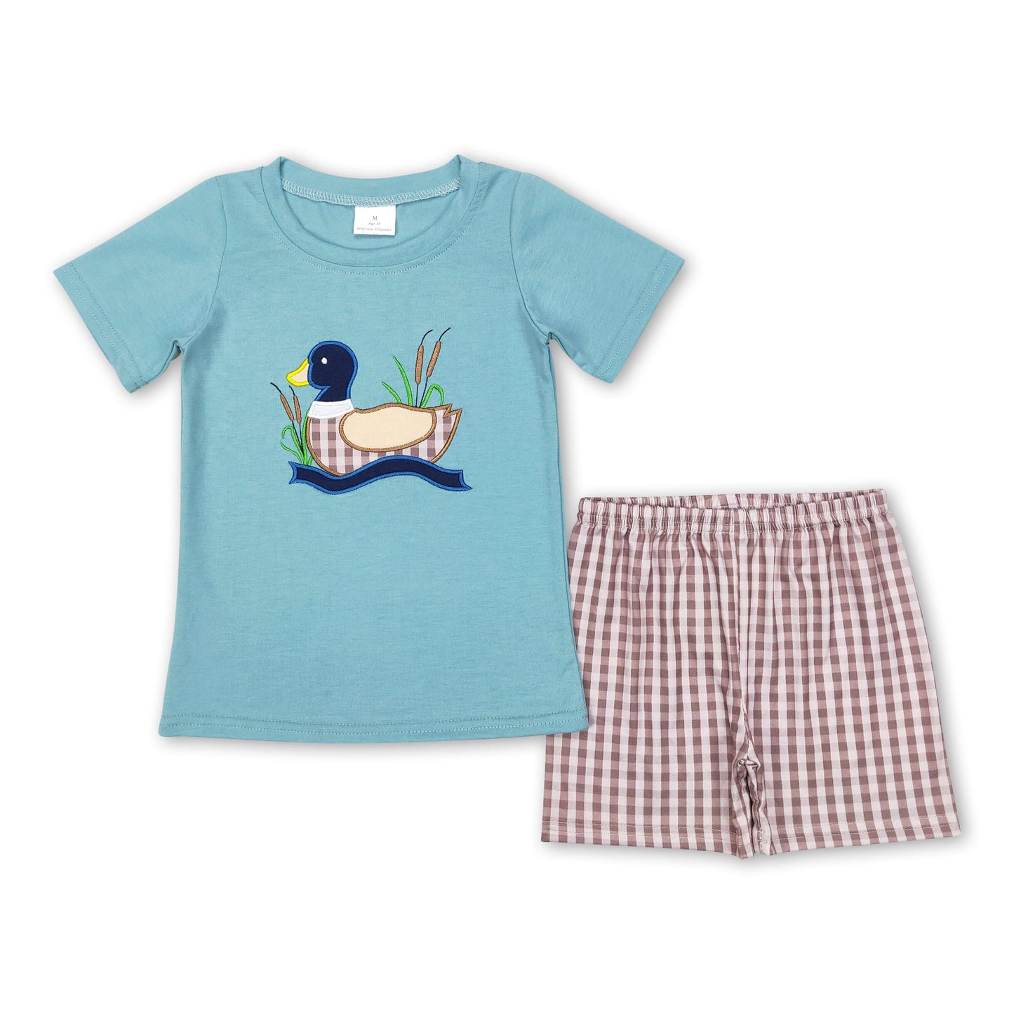 Duck short sleeves top plaid shorts kids boy outfits ship from US