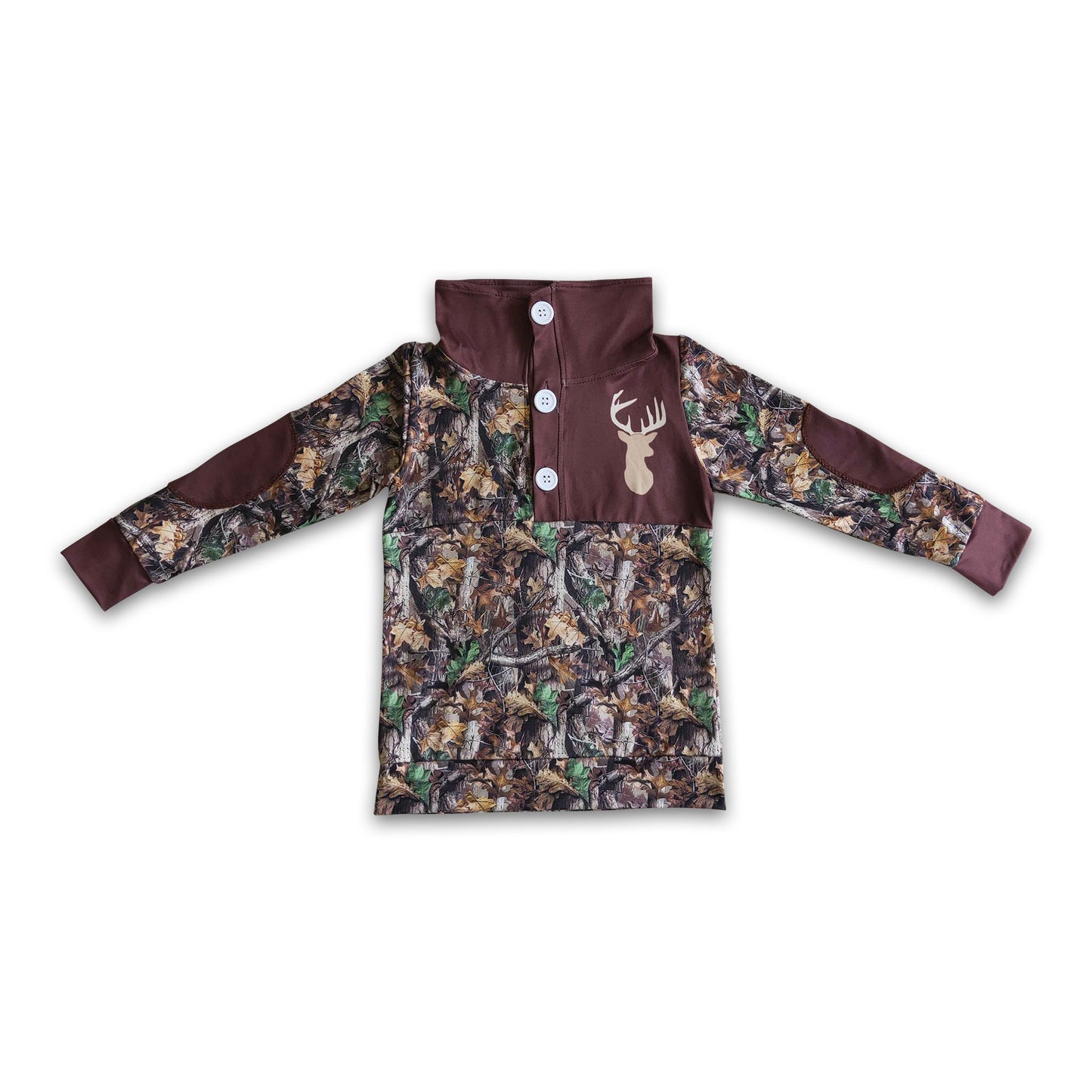 Deer print camo long sleeve kids fall pullover