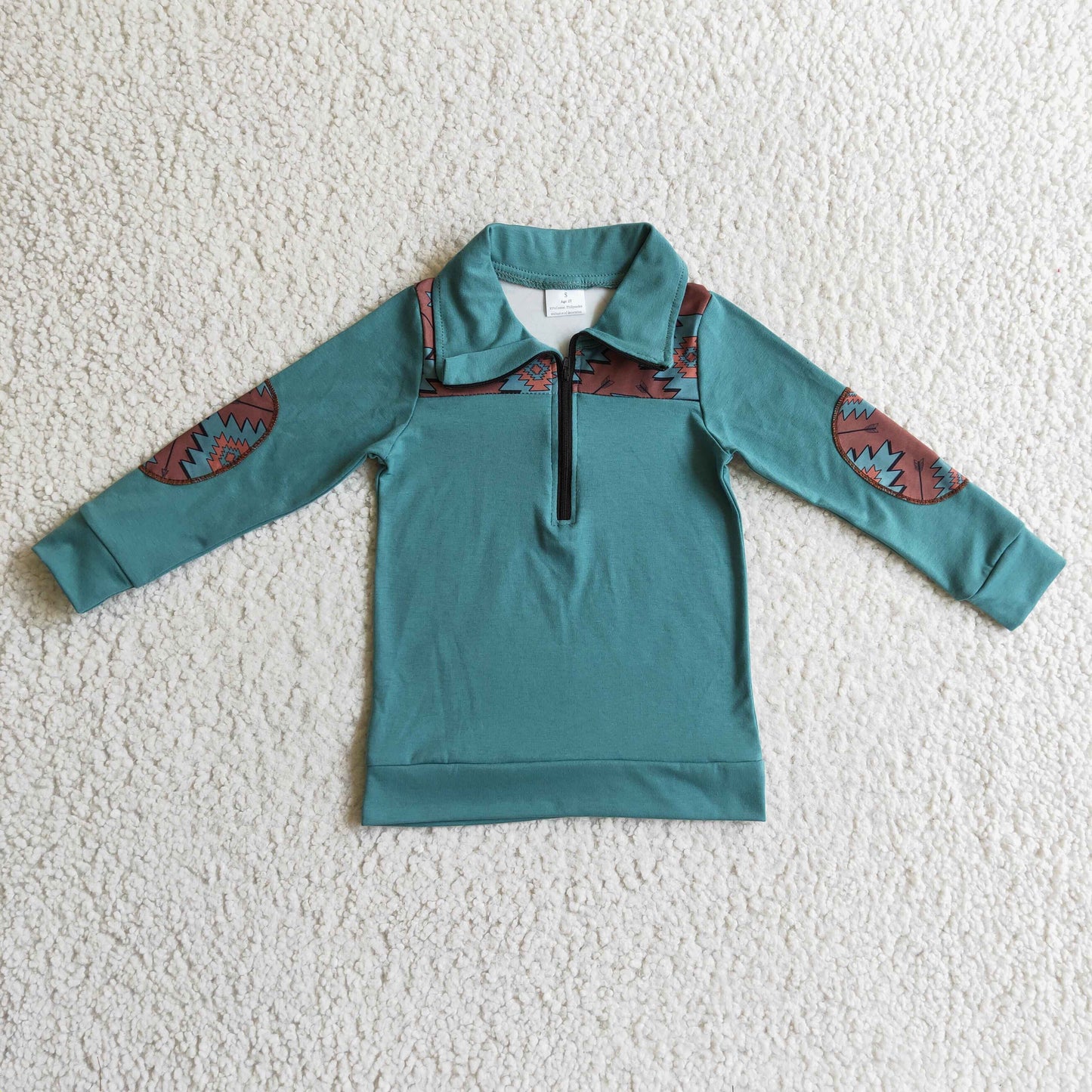 Turquoise aztec baby boy western zipper pullover