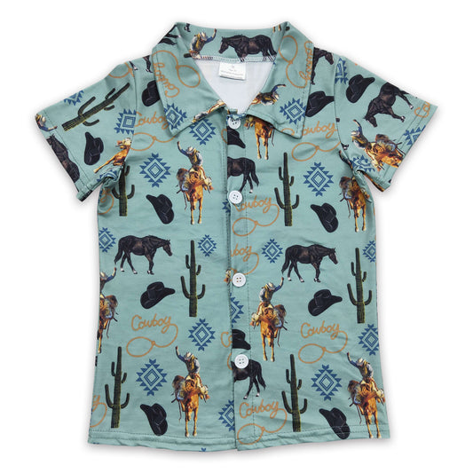 Cowboy cactus horse cow kids boy western button up shirt