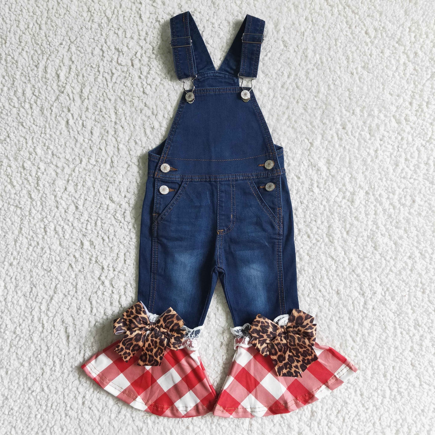 Plaid Christmas denim overalls