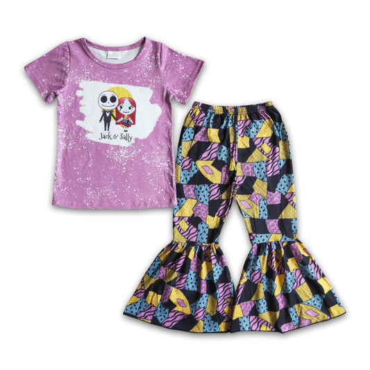 Purple skull bleached shirt patchwork pants Halloween outfits