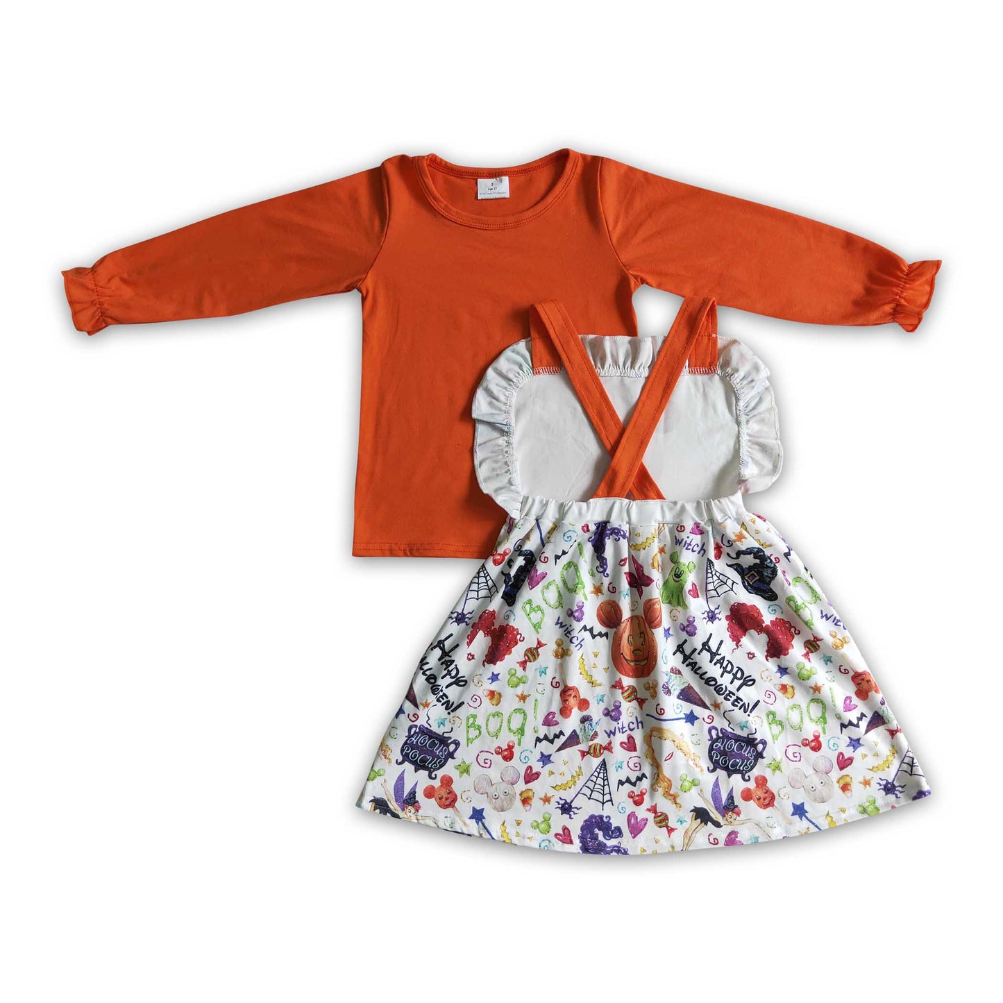 Orange shirt mouse snacks witches suspender dresses girls Halloween set