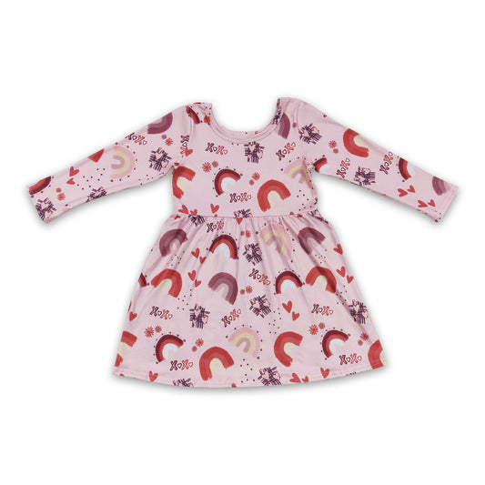 Heart rainbow long sleeves baby girls valentine's dress