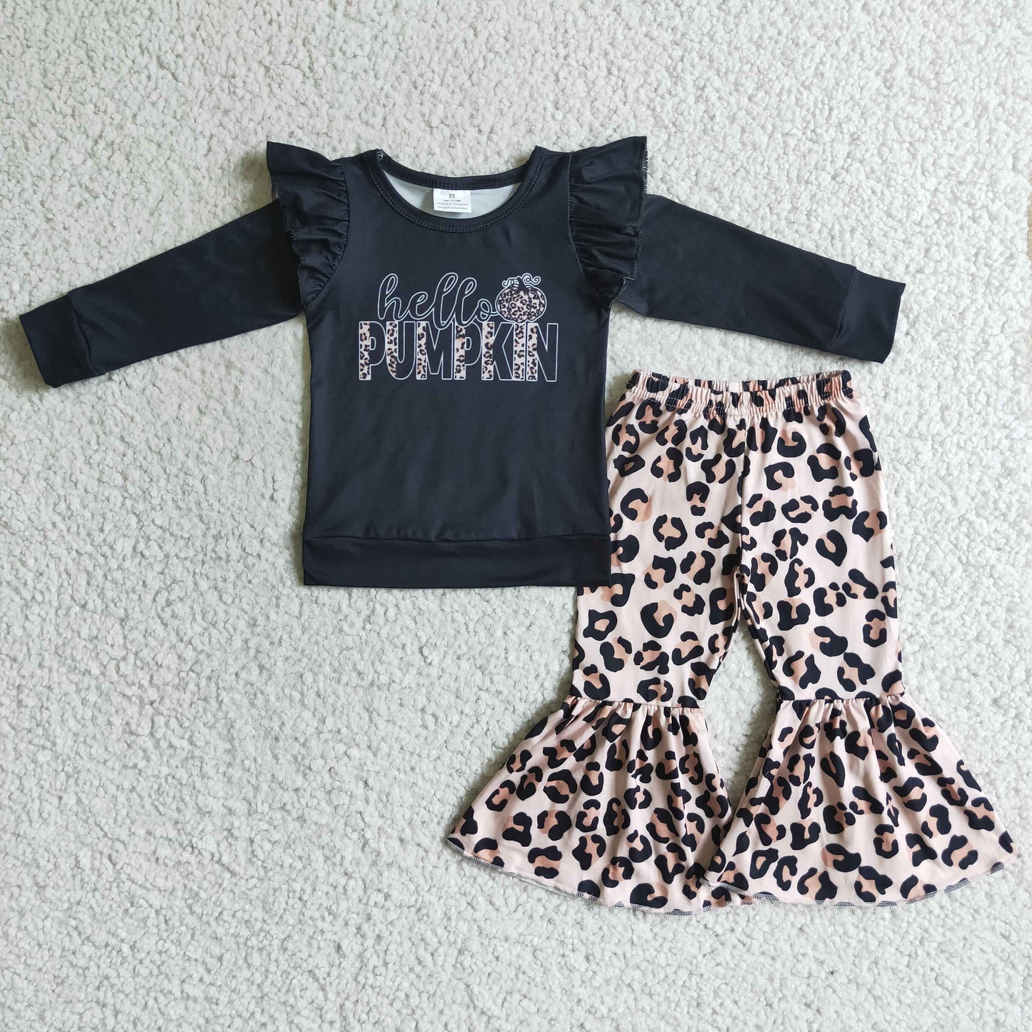 Hello pumpkin sweatshirt leopard pants baby girls fall set