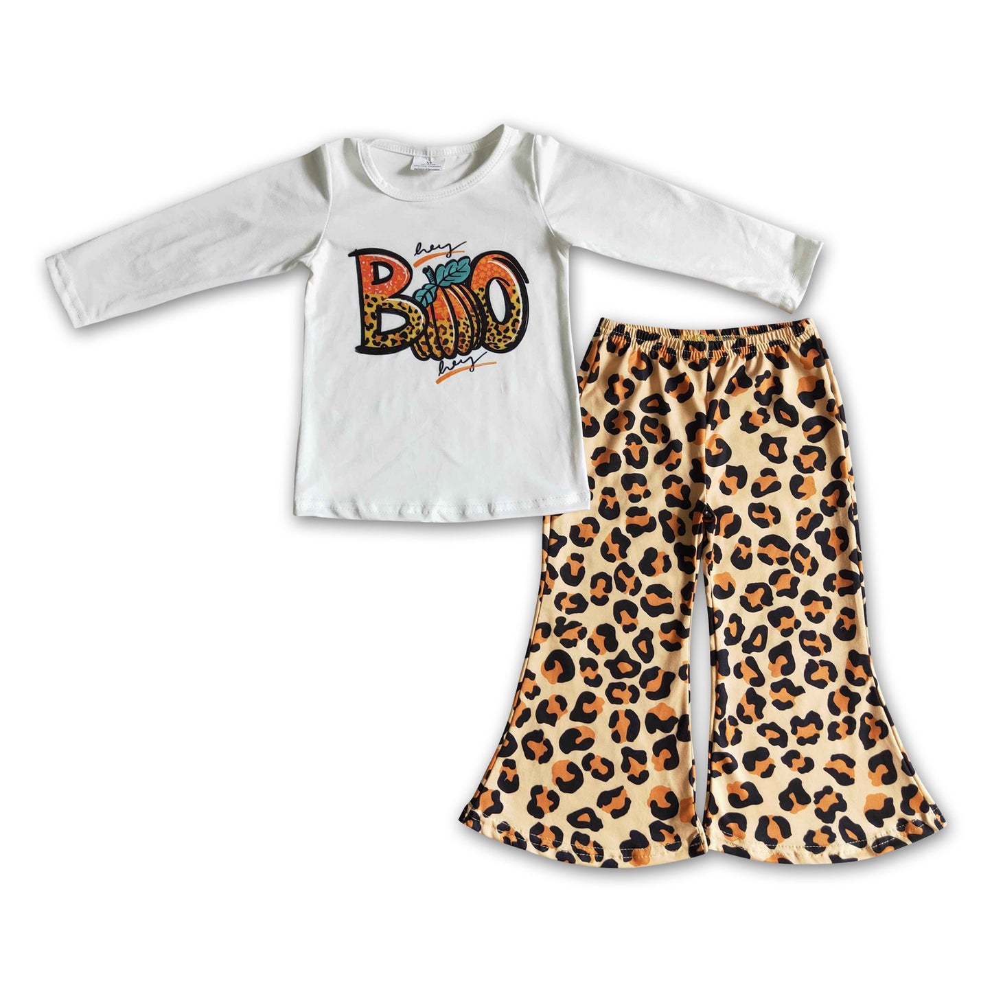 Pumpkin boo shirt leopard pants girls Halloween clothing