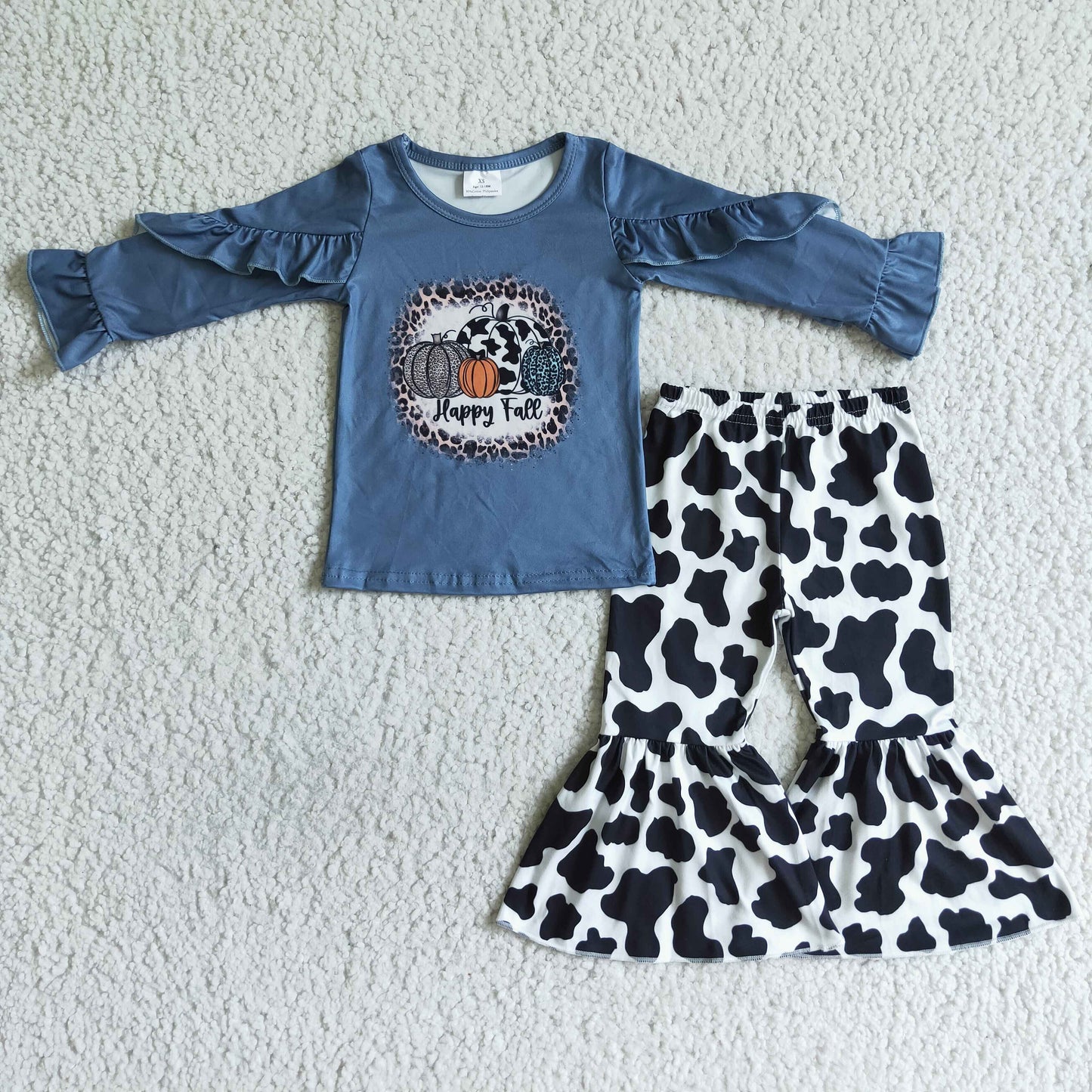 Happy fall pumpkin shirt cow bell bottom pants baby clothes