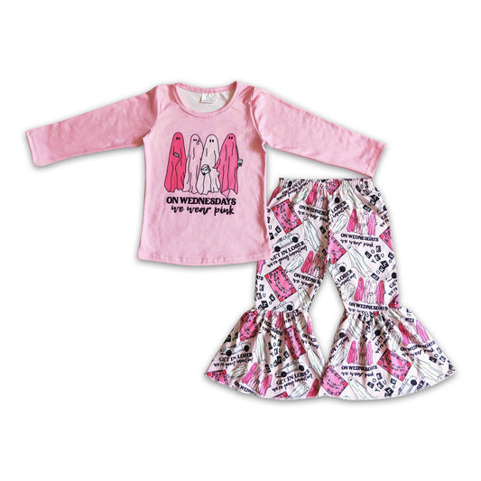 On wednesdays we wear pink ghost girls Halloween clothes