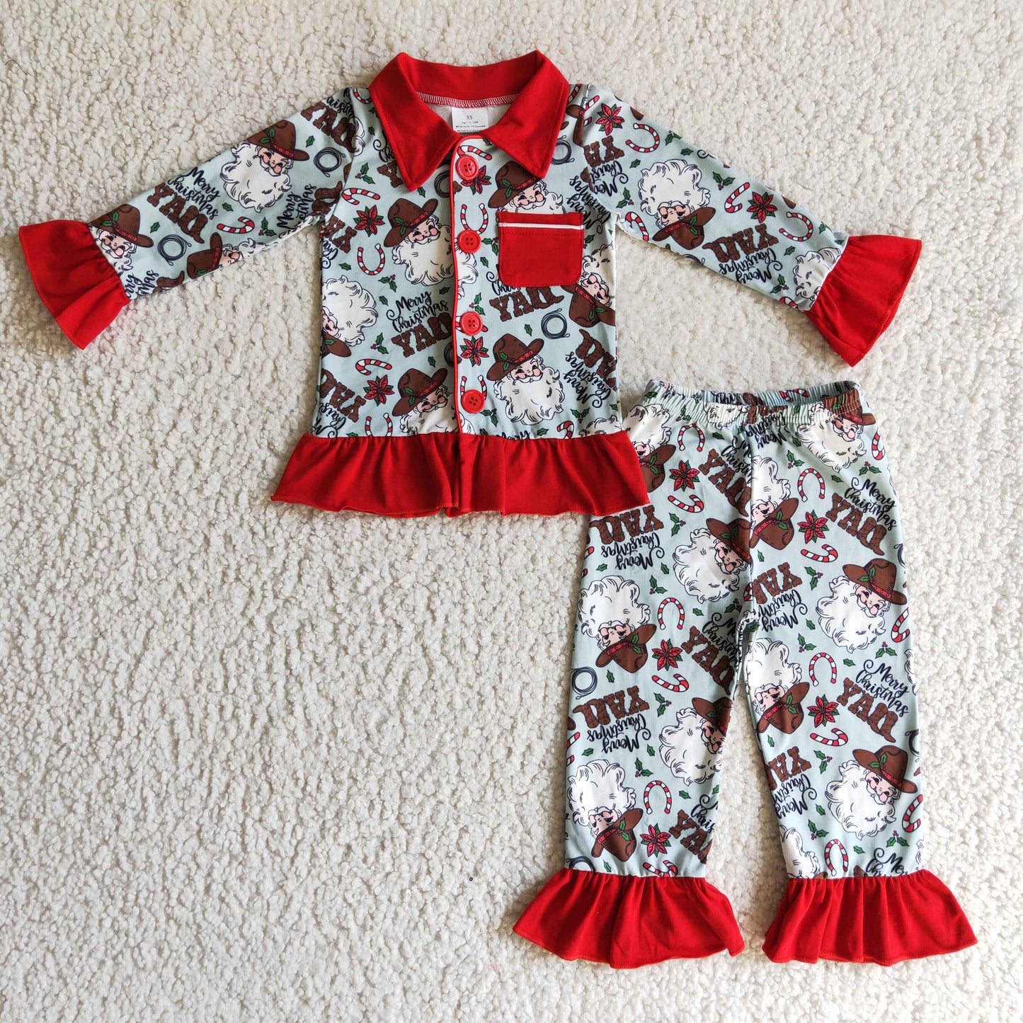 Merry Christmas y'all santa boots kids girls western pajamas