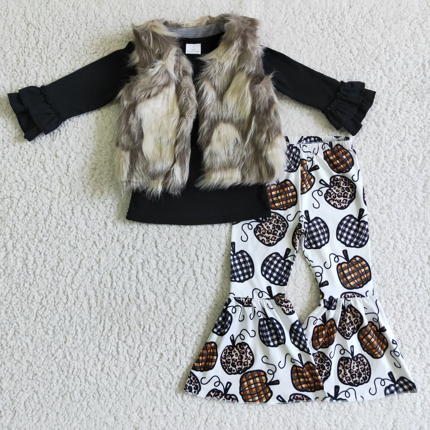 Vest match black shirt pumpkin outfits baby girls 3 pcs clothes