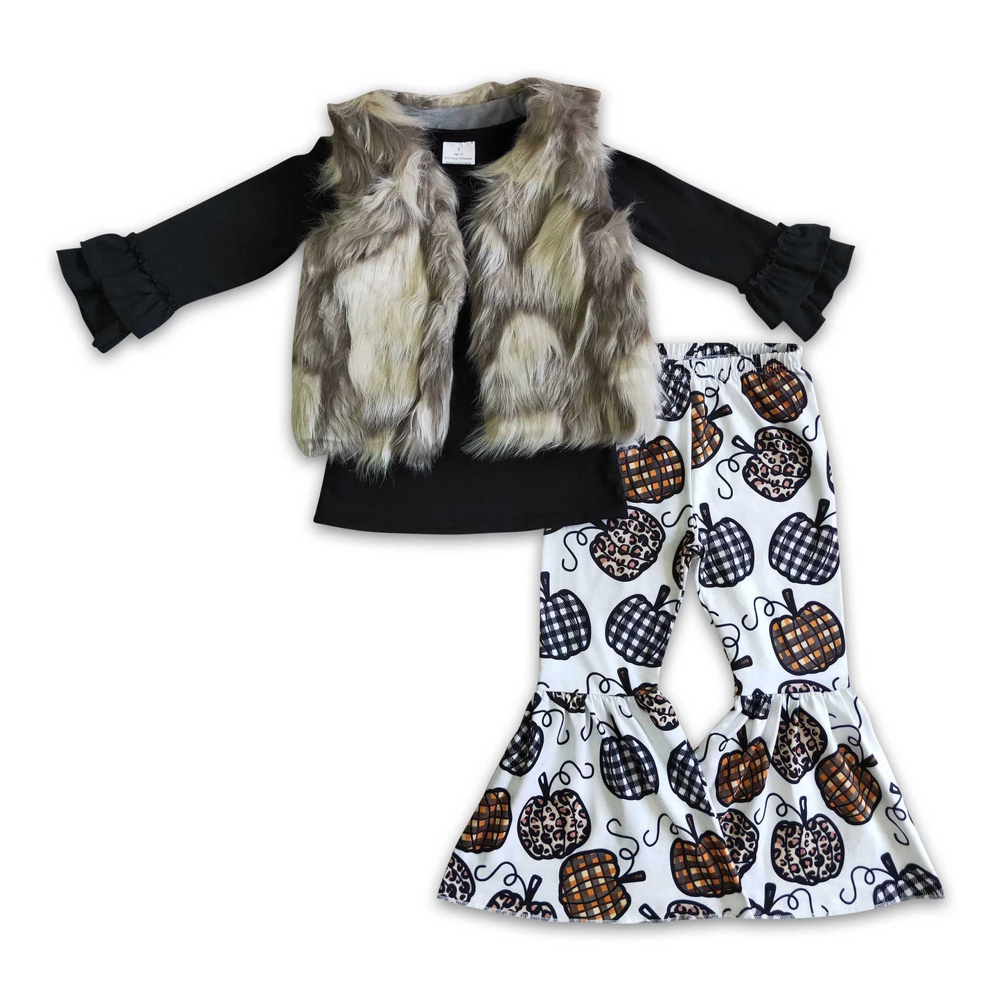Vest match black shirt pumpkin outfits baby girls 3 pcs clothes