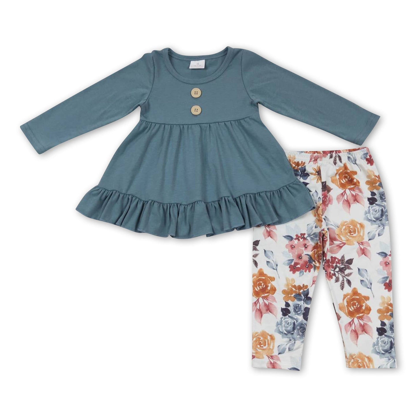 Solid ruffle tunic floral leggings girls clothing set ship from US