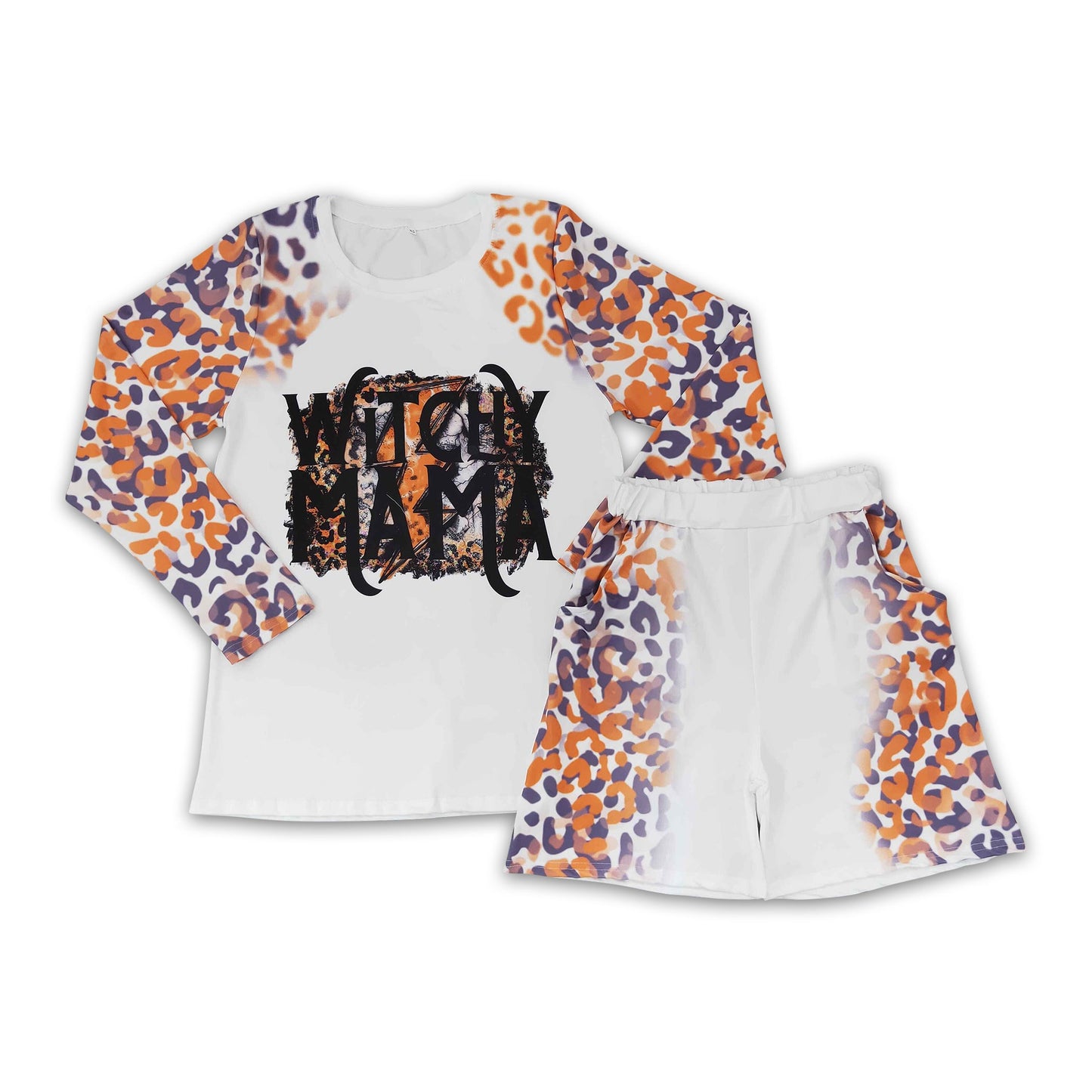 Witchy mama leopard long sleeves shir shorts adult Halloween clothes