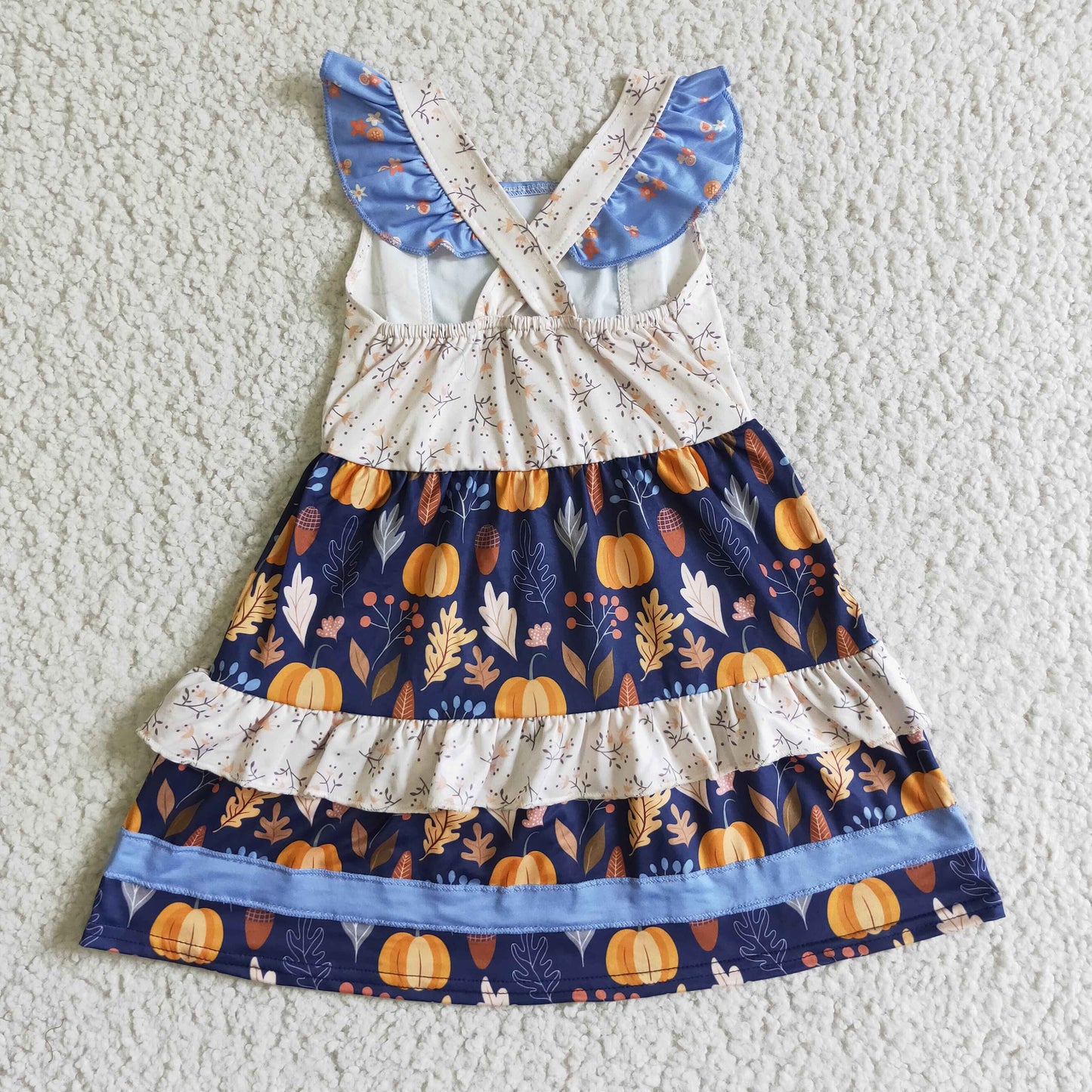 Pumpkin Leaves floral baby girls sleeveless fall dresses