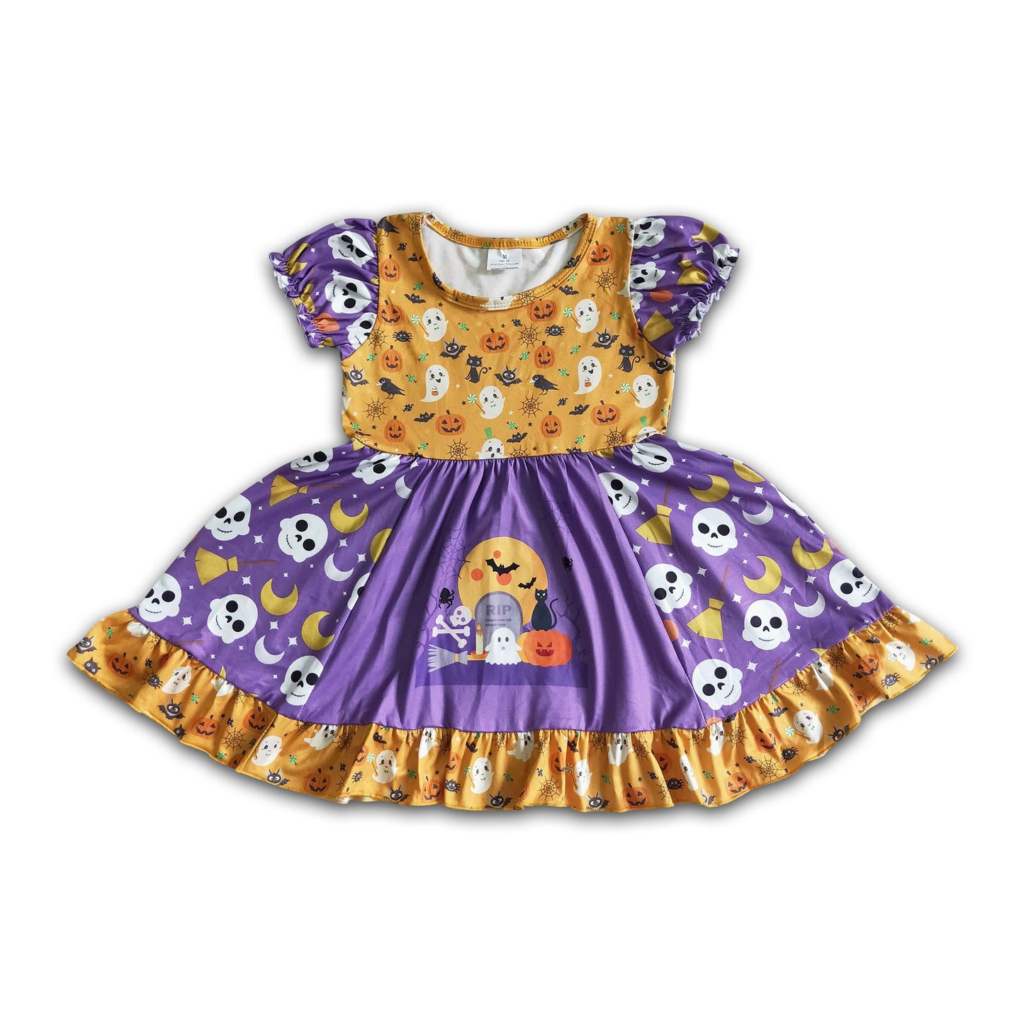 Ghost pumpkin kids girls Halloween panel dresses