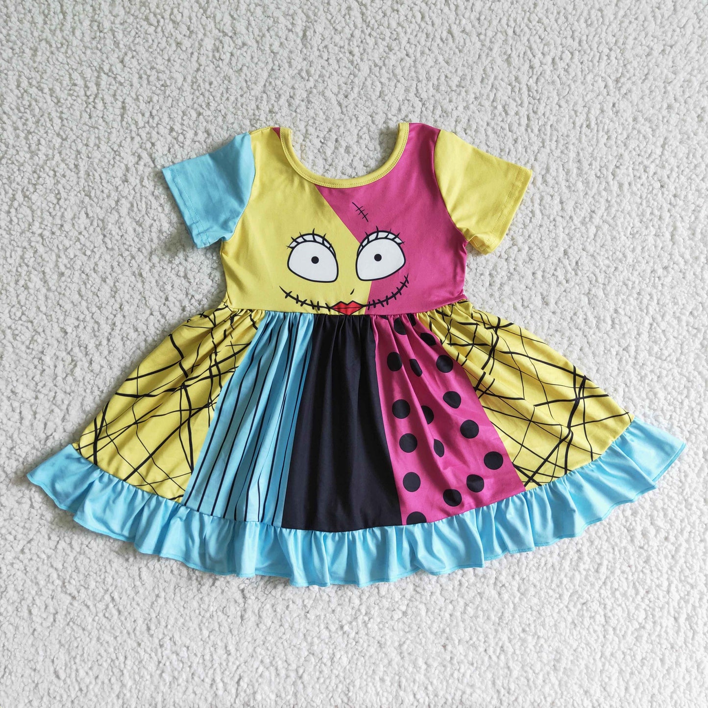 Skull short sleeve girls Halloween panel dress