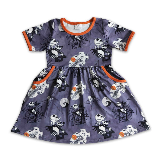 Short sleeves skull moon pocket girls Halloween dresses