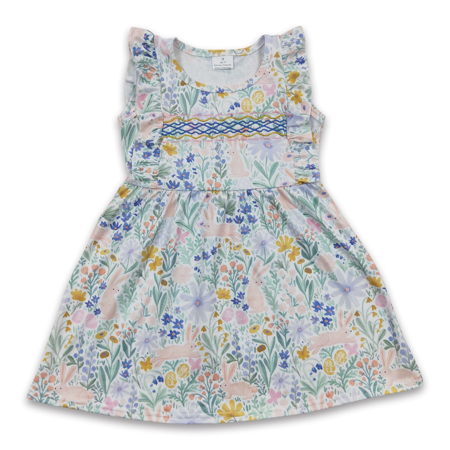 Flutter sleeves rabbit floral embroidery baby girls dresses