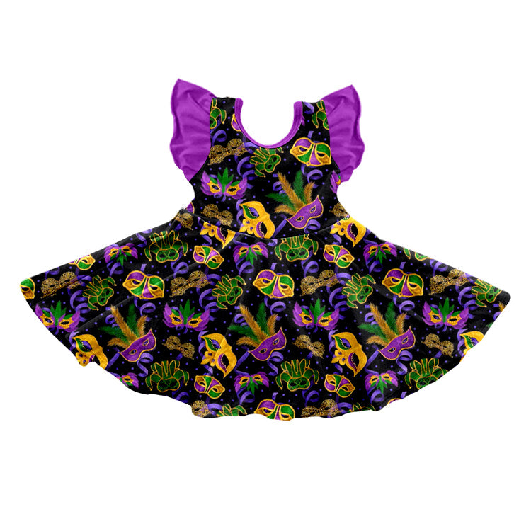 Purple flutter sleeves girls mardi gras dresses – Western Kids Clothes Purple flutter sleeves girls mardi gras dresses – Western Kids Clothes