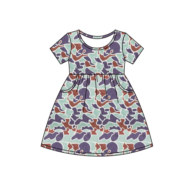 Short sleeves gren camo pockets kids girls dresses