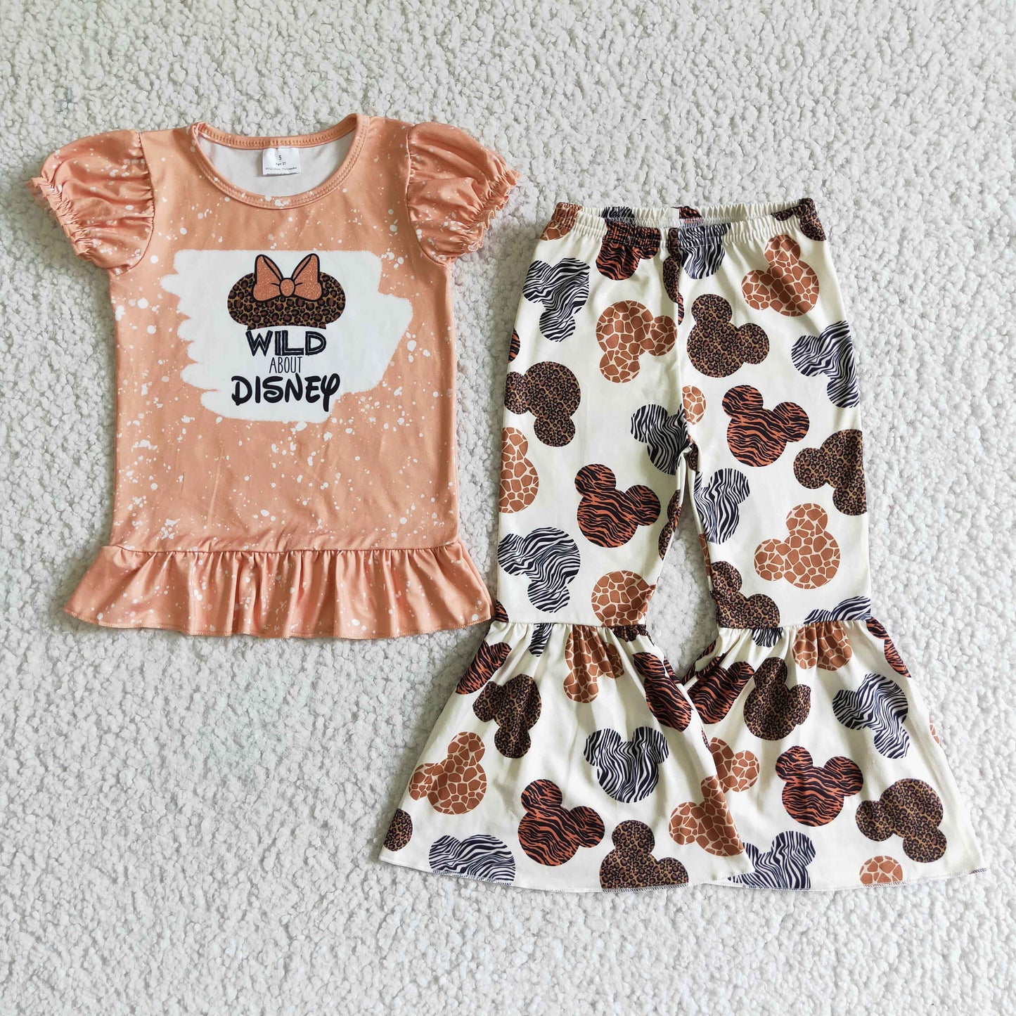 Wild animal mouse print bell bottom pants girls clothing set