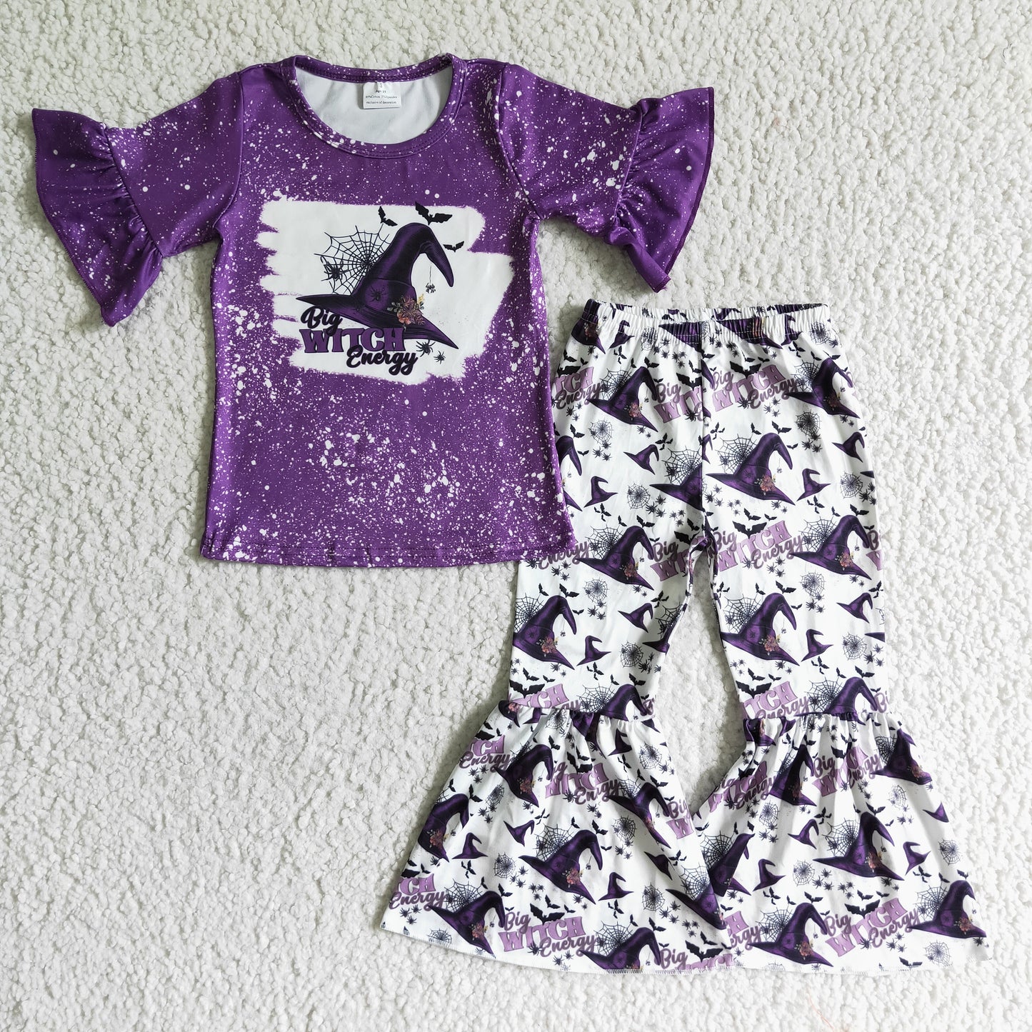 Purple bleached witch bell bottom pants girls Halloween set