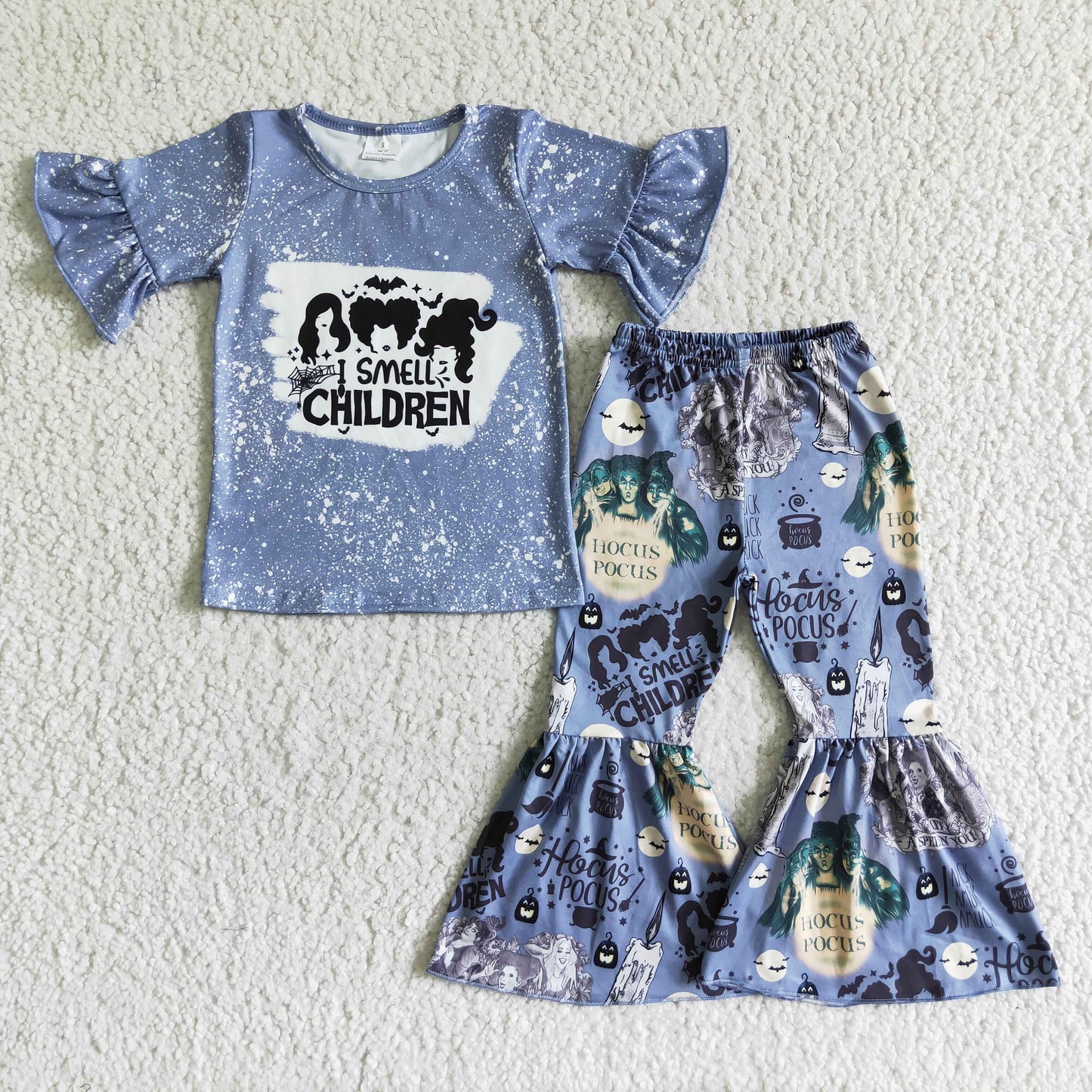 Short sleeve bleached witches shirt girls Halloween clothing set