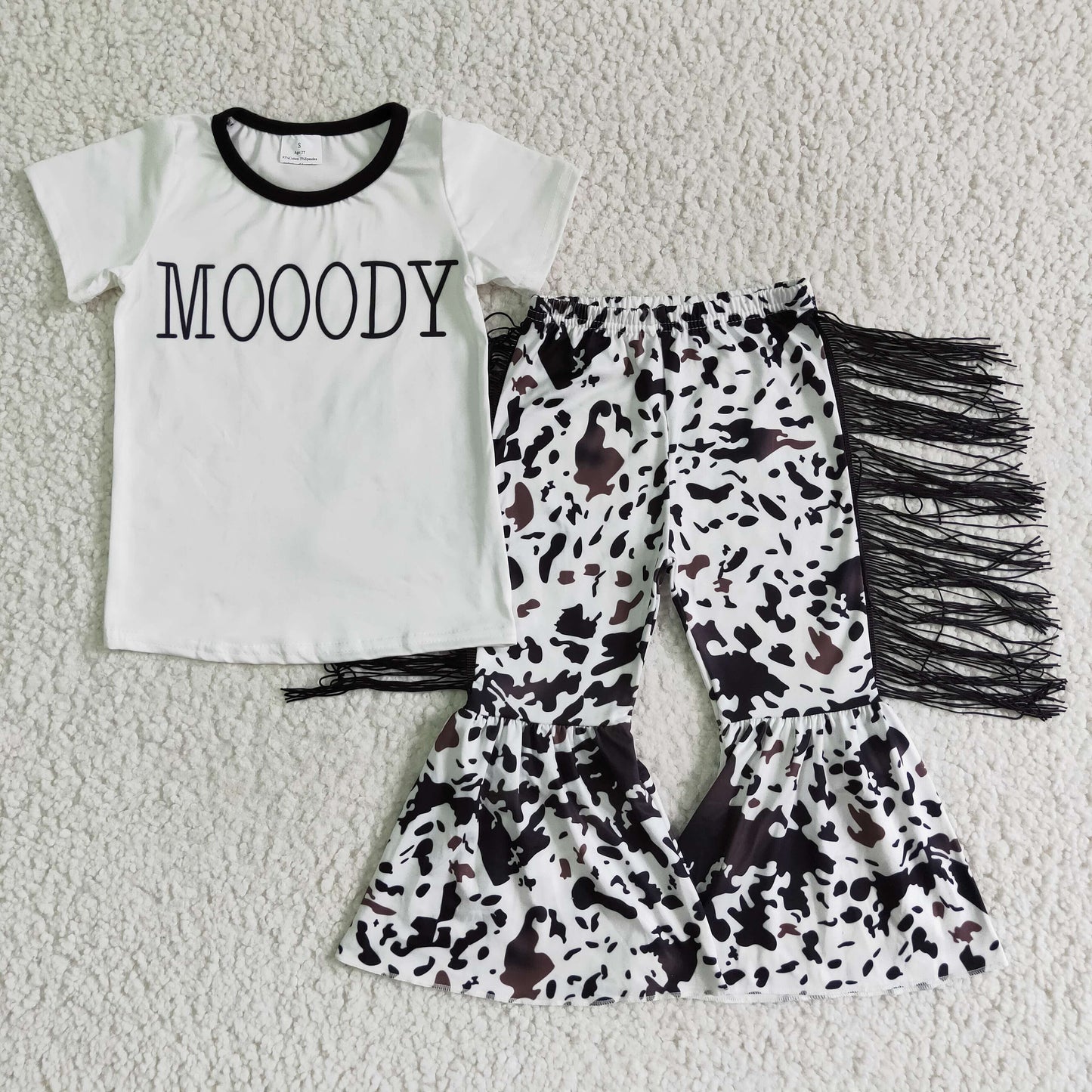 Moody shirt cow tassels bell bottom pants girls western clothing