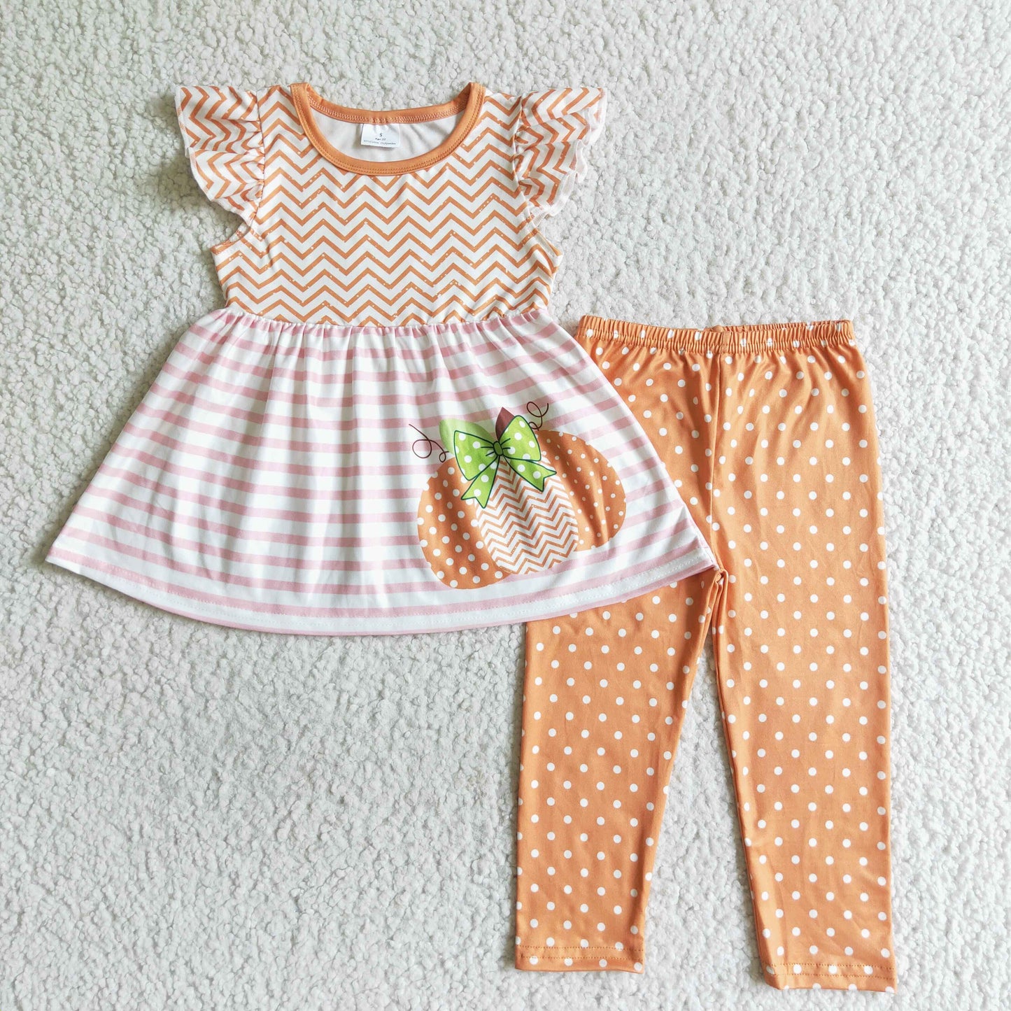 Pumpkin tunic polka dots leggings girls fall clothes
