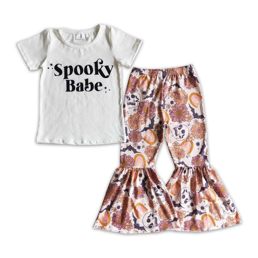 Spooky babe shirt skull rainbow floral girls Halloween clothes