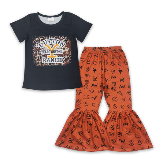 Leopard black shirt bell bottom pants singer baby girls clothes