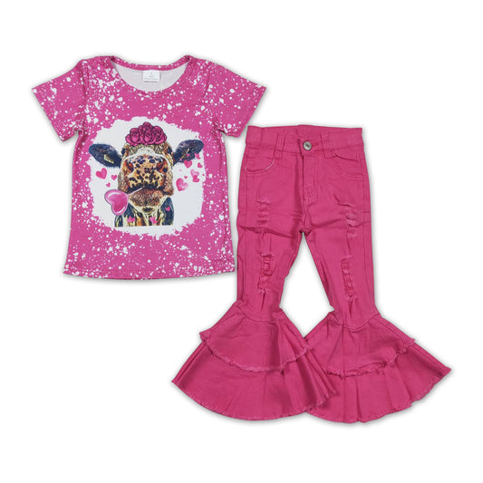 Heart cow flower shirt distressed jeans girls valentien's outfits