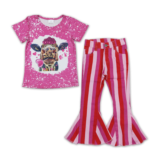 Heart cow flower shirt stripe jeans girls valentien's outfits