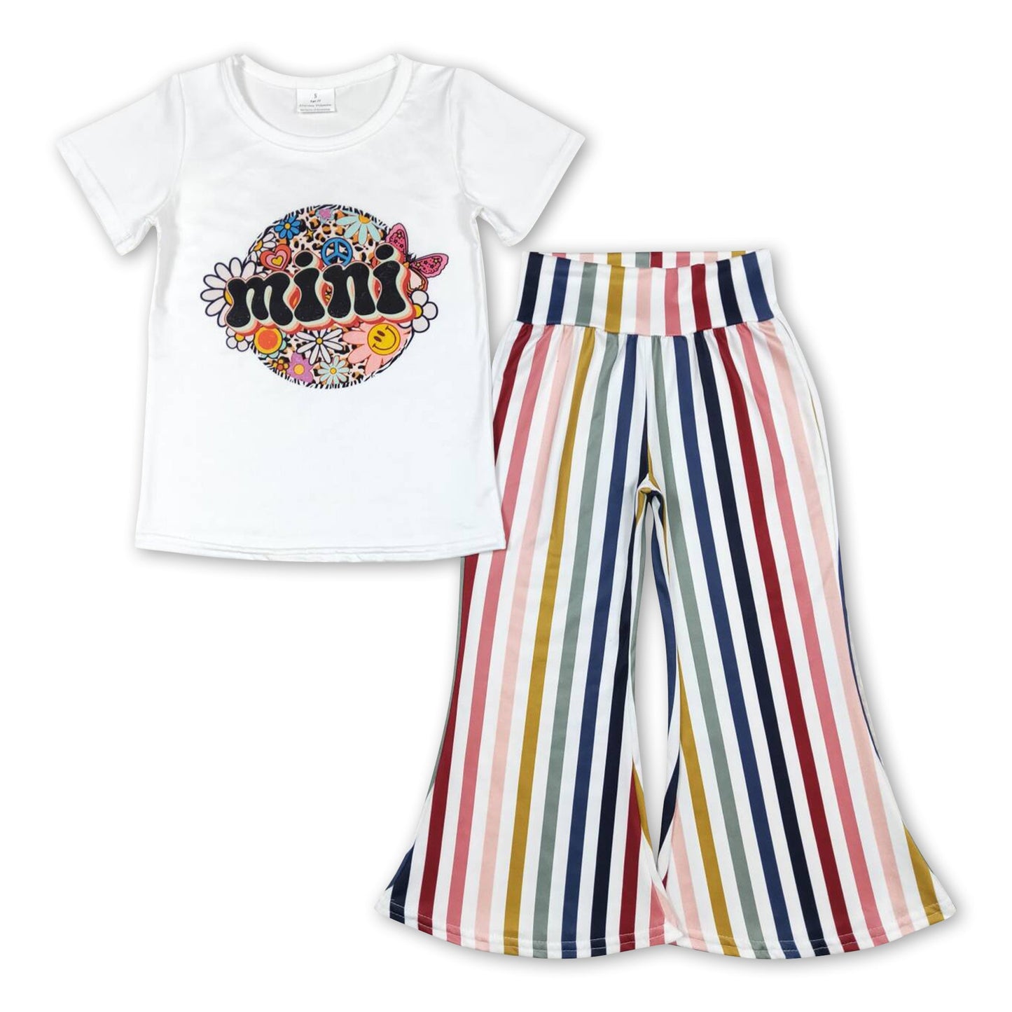 Mini short sleeves groovy top stripe pants kids girls outfits