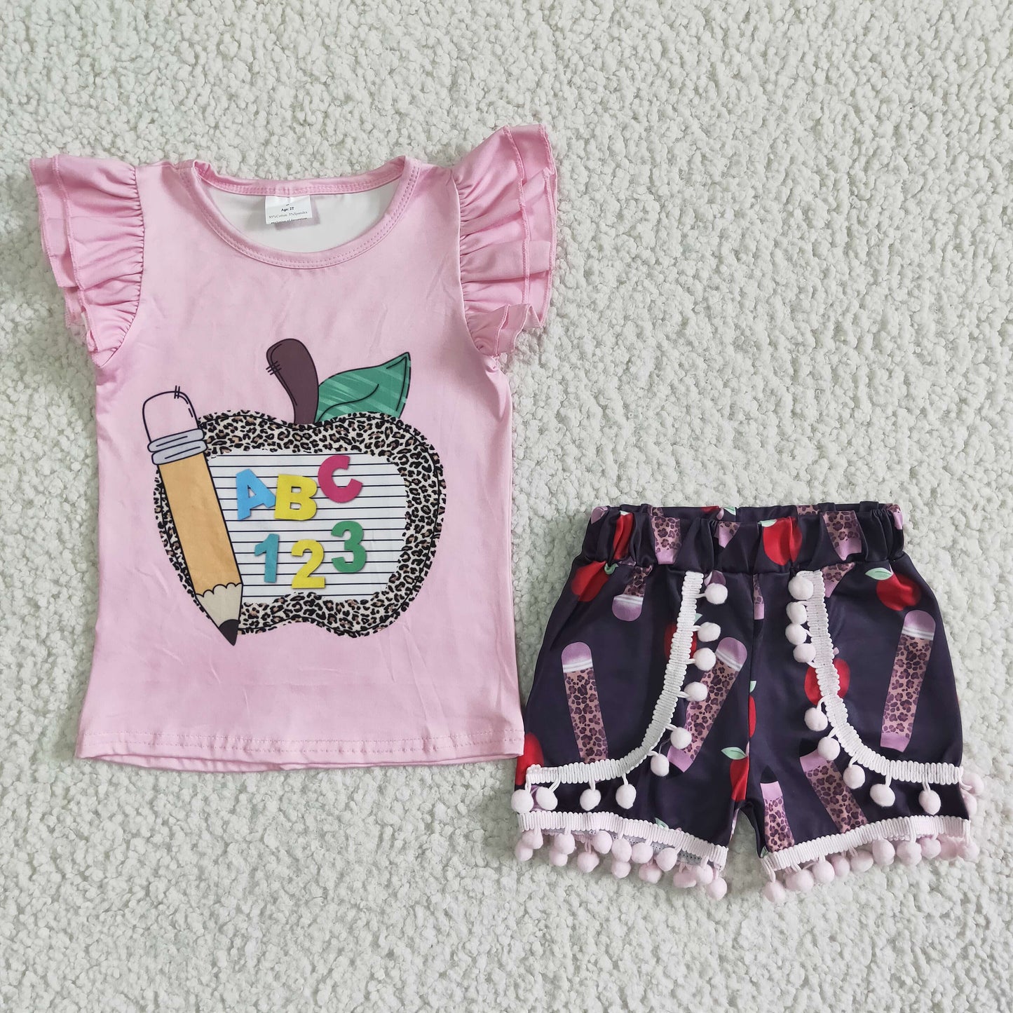 Pencil apple print kids girls back to school clothes