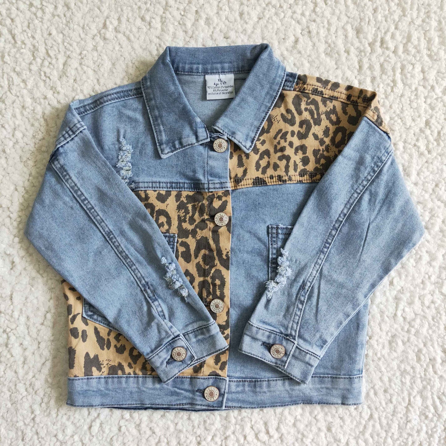 High quality girls leapord denim jackets