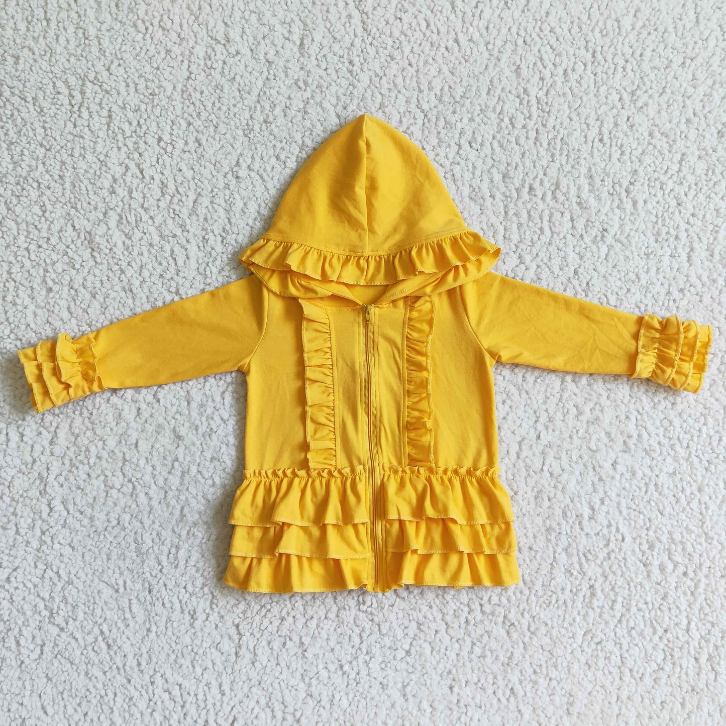 Solid mustard zipper jacket girls ruffle hoodie cardigan
