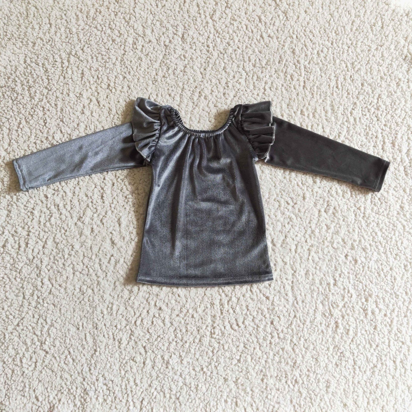 Grey velvet long sleeves girls long sleeves shirt