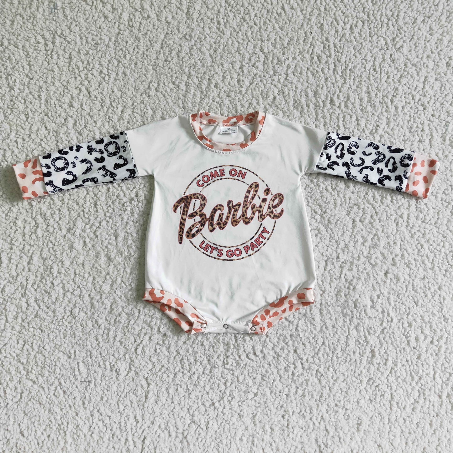 Leopard long sleeve white let's go party baby girls romper